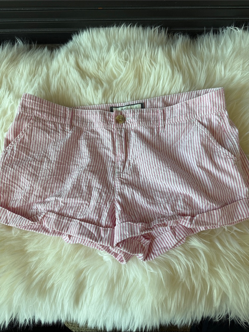 Abercrombie & Fitch Pink and White Striped Cotton Seersucker shorts Sz 6 Y2K